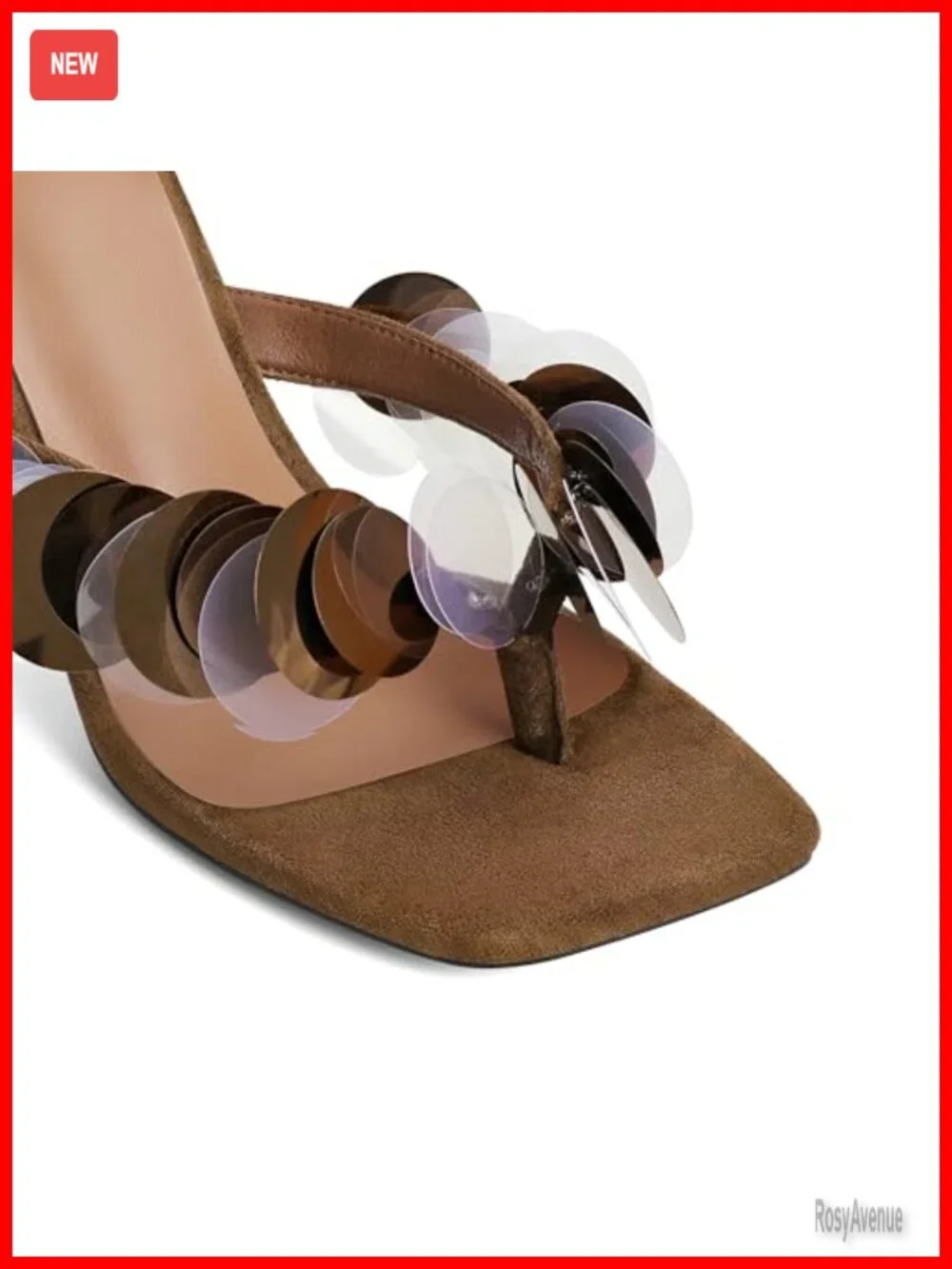 Square Open Strappy Kitten Heeled Sandals with Plastic Disc Straps, Slip On